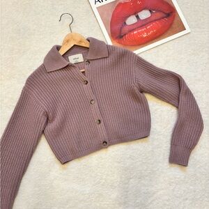 Aritzia Wilfred Mauve Button-Up Cardigan 100% Merino Wool